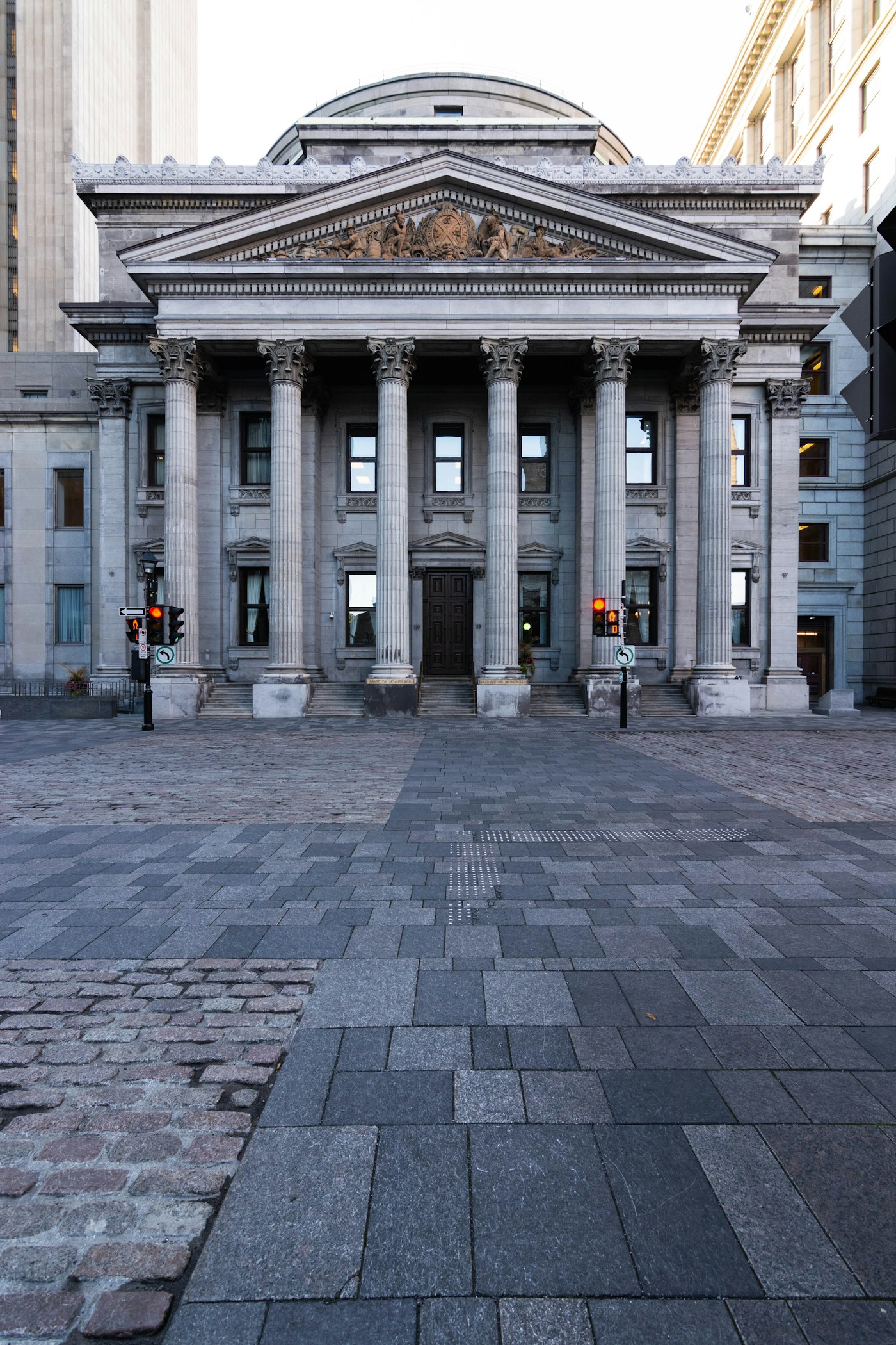 A classical bank building with stone columns